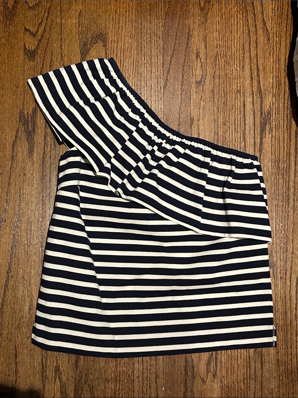 NWT! J. Crew Women’s Striped One-Shoulder Navy and White Top XXS